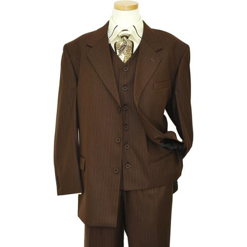 Succesos Chocolate Brown With Gold and Royal Blue Pinstripes Vested Suit BPV3031